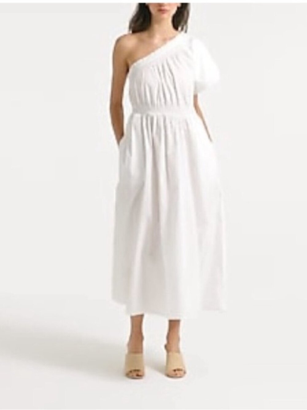 NEW J. Crew White Cotton Poplin Smocked One-Shoulder Midi Dress XXL 36683